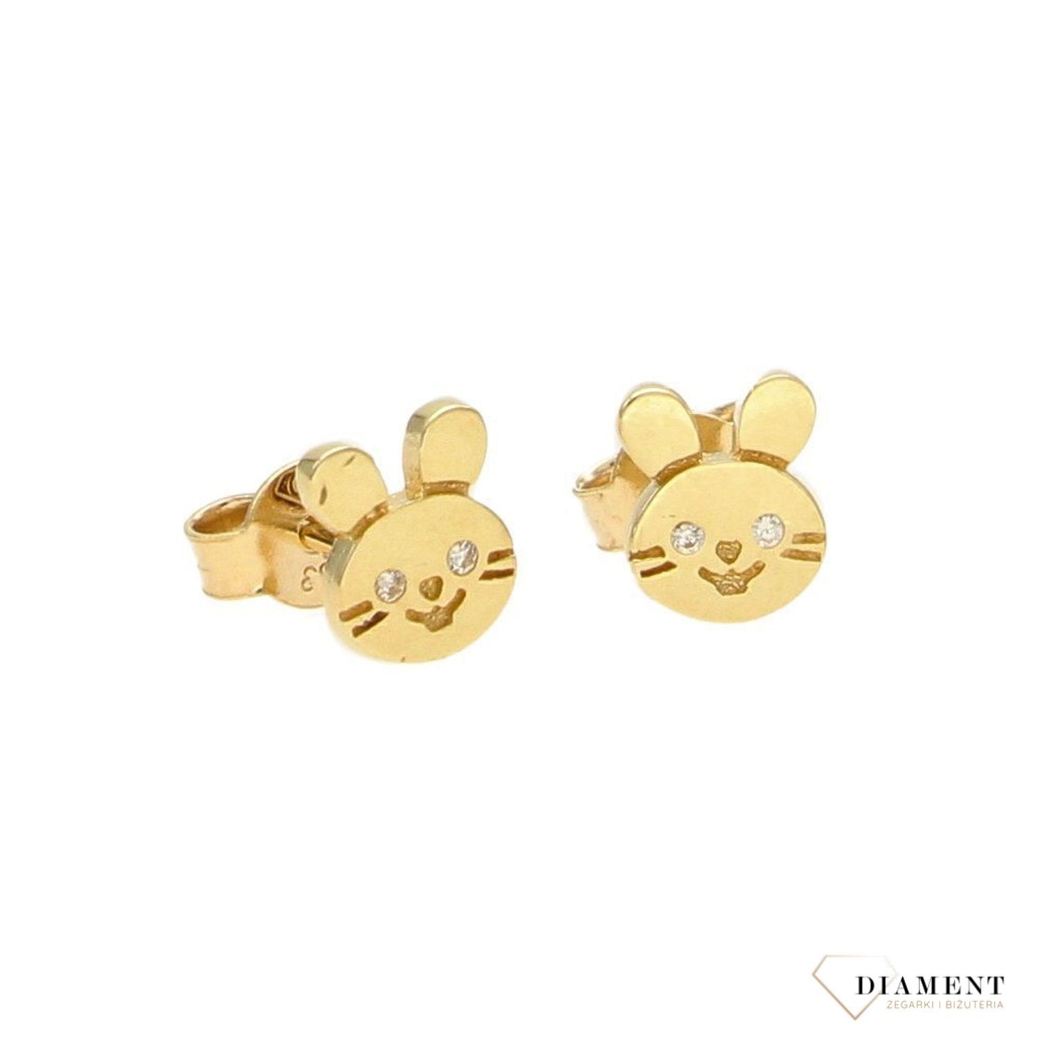 Złote kolczyki dla dziewczynki 333 króliczki z cyrkonią KL 7958 333.jpg